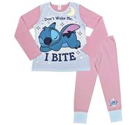Disney Lilo & Stitch, Girls 2 Piece Pyjamas Set Featuring Stitch Don't Wake Me, I Bite, Pink, Age 5-12 Years
