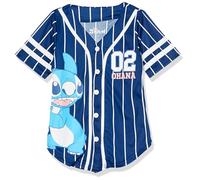 Disney Lilo & Stitch Girls Angel Classic Mesh Button Down Baseball Jersey, Navy/White, 10-12, Navy/White, 10-12