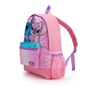 Disney Lilo & Stitch Girls Backpack - Pink School Rucksack for Girls Aged 5-12 - Metallic Front Pocket & Water Bottle Holder - Lightweight School Bag
