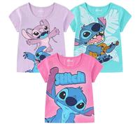 Disney Lilo & Stitch Girls Big Boys Short Sleeve Tee Shirt, Blue/Pink/Purple, 10