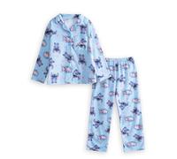 Disney Lilo & Stitch Girls Blue Long Sleeve Long Leg Pyjama Set | Lilo & Angel Character Nightwear | Button Collar PJs for Sleeping & Lounging Merch - 10-11 Years