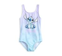 Disney Lilo & Stitch Girls Blue & Purple Floral 1 Piece Swimming Costume | Sleeveless Stitch Character Swimwear | Pull-On Beachwear for Kids | Cute Movie Themed Swim Outfit - 5-6 Years