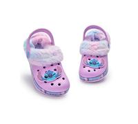 Disney Lilo & Stitch Girls Clogs | Kids Rubber Slip-Ons with Stitch Character Charm in Purple | Childrens Fur Lined Sandal Slides with Heel Strap & Flower Print | Animation Movie Merchandise Gift