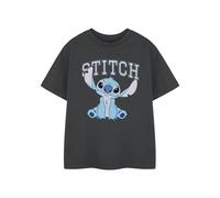 Disney Lilo & Stitch College Girls White Short-Sleeved T-Shirt | Cute Graphic Tee for Teens | Ohana Stitch Character Top | Varisty Apparel Gift for Girls & Fans