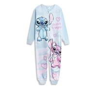 Disney Lilo & Stitch Girls Light Blue Stitch & Angel Zip-Up Onesie | Long Sleeve Microfleece Sleepwear & Loungewear | Soft Nightwear for Kids Merch - 7-8 Years