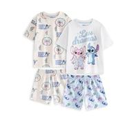 Disney Lilo & Stitch Girls Multi-Coloured Short Sleeve Pyjama Set | 2 Pack Character Print Sleepwear with Stitch & Angel | Humorous Loungewear | Less Dramas More Pyjamas Merch - 5-6 Years