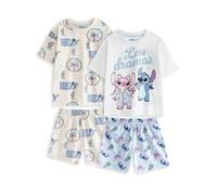 Disney Lilo & Stitch Girls Multi-Coloured Short Sleeve Pyjama Set | 2 Pack Character Print Sleepwear with Stitch & Angel | Humorous Loungewear | Less Dramas More Pyjamas Merch - 13-14 Years
