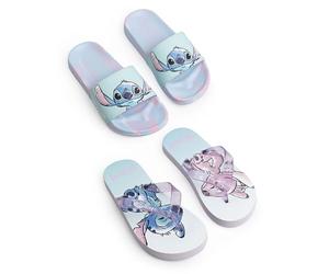 Disney Lilo & Stitch Girls Multicoloured Slider Sandals | 2 Pack Flip Flops with Stitch Character Graphic & Tie-Dye Sole | Kids Beach Footwear Merch - 2 UK Child