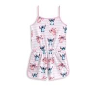 Disney Lilo & Stitch Girls Pink Striped Sleeveless Playsuit | Cute Stitch & Angel Cartoon Summer Outfit | Elasticated Waist, Pockets, Round Neck Casual Wear - 10-11 Years