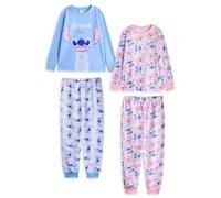 Disney Lilo & Stitch Girls Pyjama Set Pack of 2 | Kids Blue & Pink Stitch & Angel Graphic All Over Print Nightwear | Childrens Character Long Sleeve Top & Long Leg PJ Bottoms | Movie Merchandise Gift
