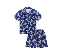 Disney Lilo & Stitch Girls Short Satin Pyjama Set Summer Two Piece Pyjamas Silk Satin sizes 6-14 Years (11-12 Years) Blue