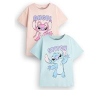 Disney Lilo & Stitch Girls T-Shirt Pack of 2 | Kids Light Blue & Pink Short Sleeve Graphic Tee Set of Two | Stitch & Angel Alien Cute Clothing Bundle | Movie Series Merchandise Gift