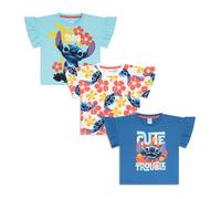 Disney Lilo & Stitch Girls T-Shirts 3 Pack | 100% Cotton Short Sleeve Ruffle Tee Tops | Ages 4-10 Years (UK, Age, 5 Years, 6 Years, Regular) Multi