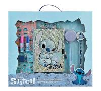 Disney Lilo & Stitch Glitter Diary Set for Kids - Lockable Journal with 2 Keys, Glitter Glue Pens, Stamp & Ink Pad, Fluffy Pens, Pencil with Topper, Stickers - Creative Gift Set for Kids