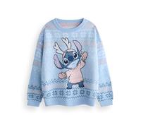 Disney Lilo & Stitch Kids Christmas Jumper in Blue | Warm Graphic Knitted Sweater for Children | Festive Holiday Long Sleeve Knitwear Top | Pullover Knit Unique Movie Merchandise Gift for Her
