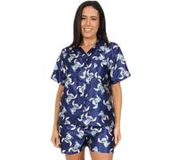 Disney Lilo & Stitch Ladies Short Satin Pyjama Set Summer Two Piece Pyjamas for Women Silk Satin sizes 8-18 (14-16) White