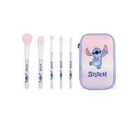Disney Lilo & Stitch Womens Makeup Brush Set | Multicoloured Beauty Brushes with Zip Up Storage Case | Stitch Character Brush Case with 5 Beauty Face Brushes | Ohana Cartoon Movie Merchandise Gift