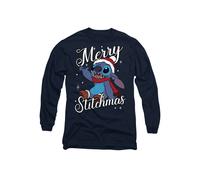 Disney Lilo Stitch Merry Stitchmas Santa Hat Long Sleeve T-Shirt, Navy | Size: Small Disney Navy S