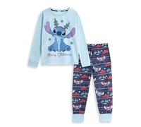 Disney Lilo & Stitch Merry Stitchmas Unisex Kids Long Sleeve Long Leg Pyjama Set | Light Blue, Dark Blue & Red Christmas Nightwear | Lilo & Stitch Merch - 10-11 Years