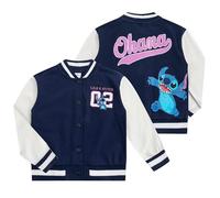 Disney Lilo & Stitch Minnie Mouse Girls Letterman Varsity Bomber Jacket for Big Kids, blue, 6