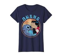 Disney Lilo & Stitch Ohana Circle Portrait T-Shirt, Women, Navy Blue, Medium
