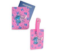 Disney Lilo & Stitch Stitch & Angel Pink Wallet Gift Set | Travel Document Organiser | Unisex Kids Accessories with Leaf Pattern | Retro Cartoon Style Merch