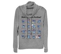 Disney Lilo & Stitch Stitch Moods Women's Long Sleeve Cowl Neck Pullover, Gray Heather, Medium