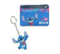 Disney Lilo & Stitch Stitch Womens Blue Wallet Gift Set | Cardholder & Keyring with Floral Design | Retro Merchandise for All Ages | Lilo & Stitch Merch