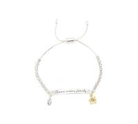 Disney Lilo & Stitch Two-Tone Crystal Ohana Flower Bar Bolo Bracelet for Women, Silver Plated, 9" Adjustable, Gift for Her
