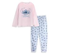 Disney Lilo & Stitch Velour Fleece Women’s Pink Long Sleeve Pyjama Set | Cartoon Character Print Sleepwear | Comfortable Bedtime Loungewear Merchandise - 8-10