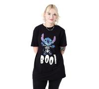 Disney Lilo & Stitch Womens Black Graphic Tee | Halloween Stitch Boo! Short Sleeve T-Shirt | Crew Neck Casual Cotton Top