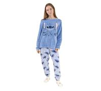 Disney Lilo & Stitch Women's Blue Long Sleeve Long Leg Pyjama Set | Cosy Fleece Sleepwear with Stitch Print Nightwear for Bedtime & Relaxing Merch - X-Large