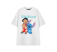 Disney Lilo & Stitch Women's Graphic Tee in White | Classic Cartoon Characters Crew Neck T-Shirt | Plain Short Sleeve Top for Casual Wear | Women's Lilo & Stitch Apparel