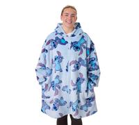 Disney Lilo & Stitch Womens Wearable Blanket Hoodie | Adults Hooded Zip Fleece in Blue | All Over Stitch Character Print Loungewear | Sherpa Lining & Pockets | Animation Movie Merchandise Gift