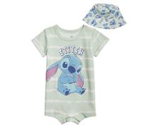 Disney Lion King Mickey Mouse Winnie the Pooh Jack Skellington Lilo & Stitch Baby Romper and Sun Hat Stitch, Green, 18 Months, Stitch Green, 18 Months