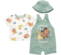 Disney Lion King Simba Timon Pumbaa Newborn Baby Boys French Terry Short Overalls T-Shirt & Hat 3 Piece Outfit Newborn