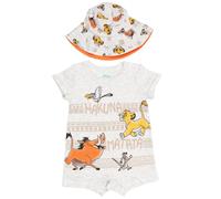 Disney Lion King Simba Timon Pumbaa Newborn Baby Boys Romper and Bucket Sun Hat Gray 0-3 Months