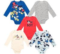 Disney Lion King Winnie the Pooh Nightmare Before Christmas Mickey Mouse Baby 5 Pack Bodysuits for Newborn and Toddler, Mickey Mouse, 12 Months