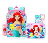 Disney Little Mermaid Backpack and Lunch Box Set - Bundle with 15" Ariel Backpack, Lunch Bag, Water Bottle, Stickers More | Little Mermaid School Bag with Lunchbox for Girls
