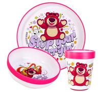 Disney Lotso 3pcs Reusable Bicolor Kids Dinner Tableware Set | Premium Plastic Dinnerware Sets Includes Toddler Cups, Plates and Bowls, 100% Safe, BPA Free & Certified Food Safe (US/EU)