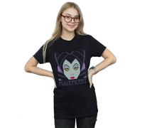 Disney Women's Maleficent Cropped Head Cotton Boyfriend T-Shirt in Black | Size: Small Disney Black S