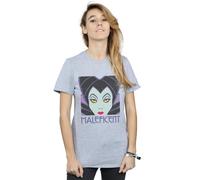 Disney Women's Maleficent Cropped Head Cotton Boyfriend T-Shirt in Grey | Size: Small Disney Grey S