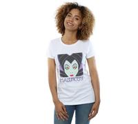 Disney Women's Maleficent Cropped Head Cotton T-Shirt in White | Size: Small Disney White S