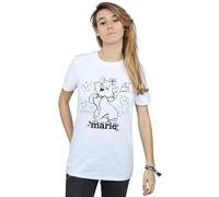 Disney Women's Marie Collage Sketch Cotton Boyfriend T-Shirt in White | Size: Medium Disney White M