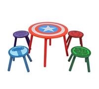 Disney Marvel Avengers Table And Stools Set, 15mm Mdf, Pine Wood, Multicolour, Table: W60 X D60 X 48Cm, Stools: W28 X D28 X H28Cm