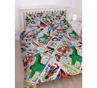 DISNEY MARVEL COMICS Marvel Comics 'Retro' Double Duvet Set-Repeat Print Design, Microfibre, Multi-Colour