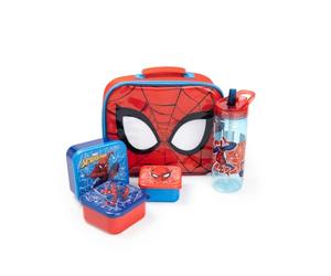 Disney Marvel Spiderman Boys Red Lunch Bag | Zip-Up Bottle & 3 Snack Containers with Character Graphic | Back to School Padded Carry Handles | Spiderman Merch