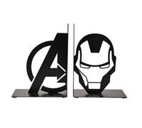 Marvel Avengers Iron Man Metal Bookends - Black Metal Decorative Book Holders with Avengers Logo & Helmet Design - Superhero Shelf Organizer for Books & Comics