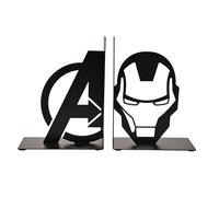 Marvel Avengers Iron Man Metal Bookends - Black Metal Decorative Book Holders with Avengers Logo & Helmet Design - Superhero Shelf Organizer for Books & Comics
