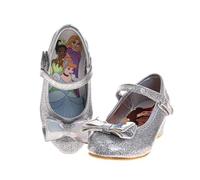 Disney Mary Jane Girls Flat Strap Bowknot Princess Costume Caucasian School Party Slip On Toddler Shoes, silver glitter princess, 12.0 cm